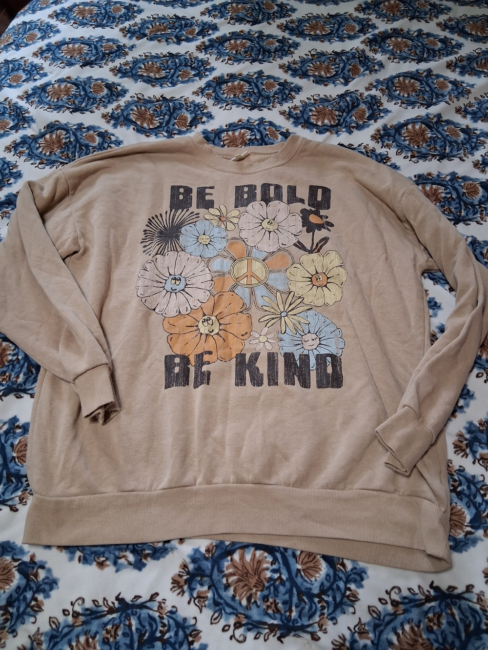 Self Esteem Beige Graphic Sweatshirt with Multicolor Floral Print